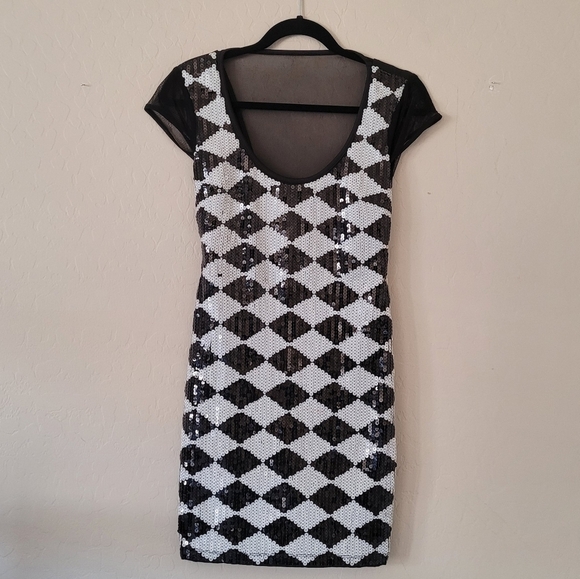 Bebe - Y2K Black & White Sequin Dress - Picture 2 of 8